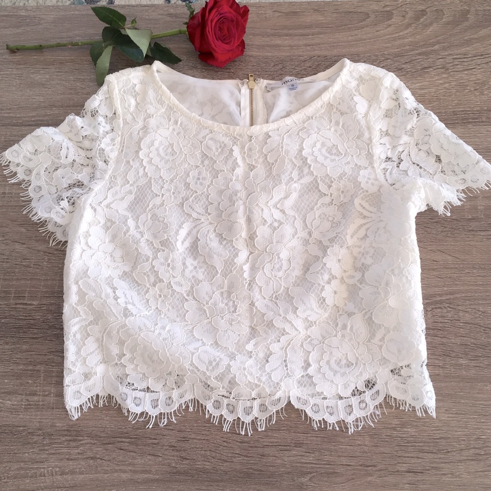 White Lace Crop Top SMALL